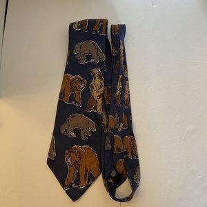 men's necktie silk tie World Wildlife Fund endangered Bears #187 1993 blue brown